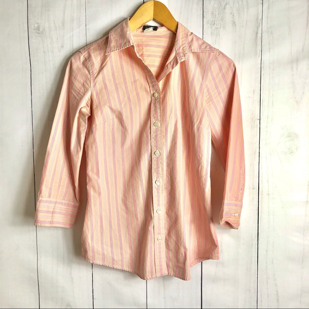 J.Crew Pink Vertical Stripe Dress Shirt Sleeve c12